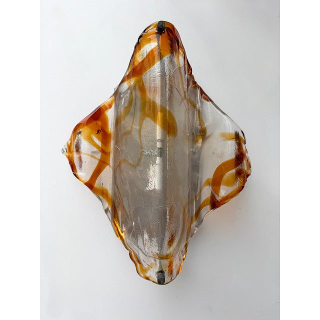 Metal Pair of Sconces Amber Murano Glass by Mazzega, Italy, 1970s For Sale - Image 7 of 12