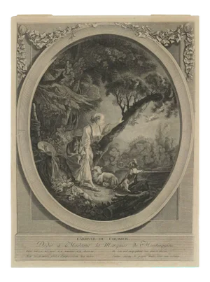 19th Century Romantic Steel L’arrive Du Courrier Engraving