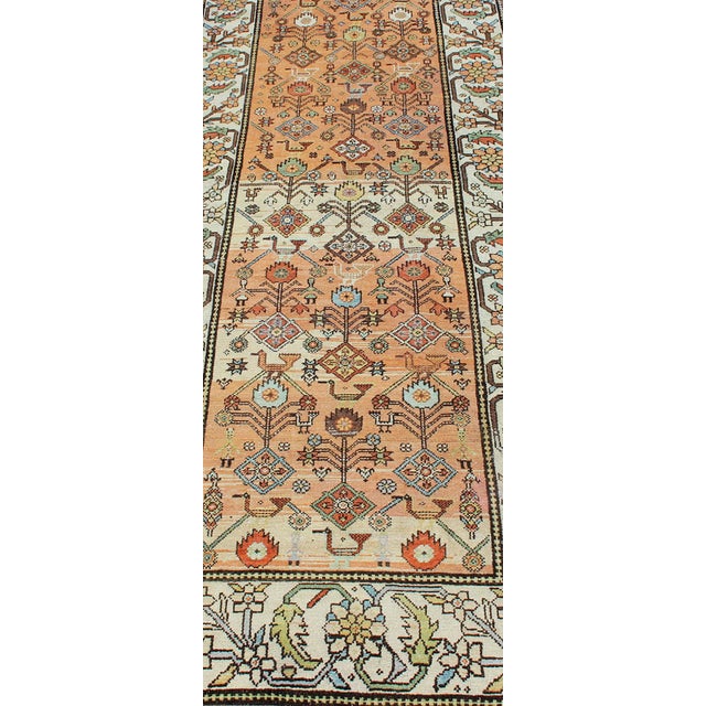 Antique Persian Bakhtiari Runner With Lattice Design in Peach and Ivory Tones 3'7 X 11'2 For Sale - Image 14 of 16