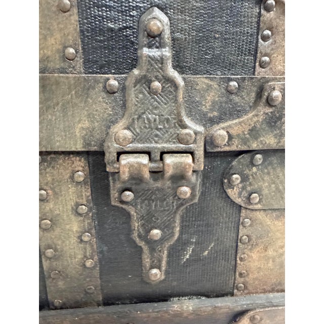 Rare Antique Miniature 19th Century Handmade Wood Iron Taylor Steamer Trunk For Sale - Image 10 of 17
