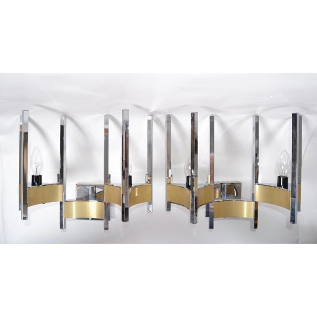 Gaetano Sciolari Gaetano Sciolari Two Lights Wall Sconces Brass & Chrome, Italy 1970s - Pair For Sale - Image 4 of 10