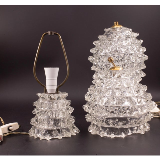 Art Deco Set of 2 Table Lamps in Rostrato Murano Glass Vase for Barovier & Toso, 1940 For Sale - Image 3 of 11