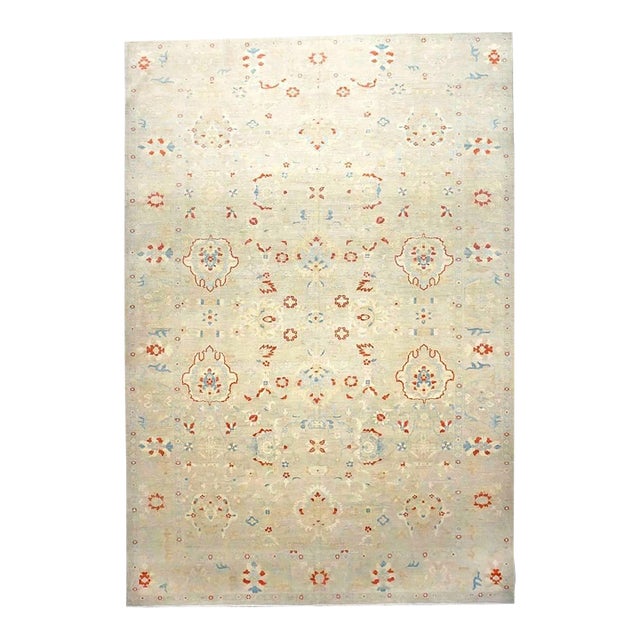 21st Century Persian Sultanabad Master Wool 12x17 Ivory, Red, & Blue Handmade Area Rug #1143967 For Sale