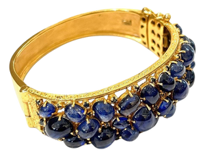 Bochic "Capri" Vintage Blue Sapphire Cabochon Bangle Set in 18K Gold & Silver