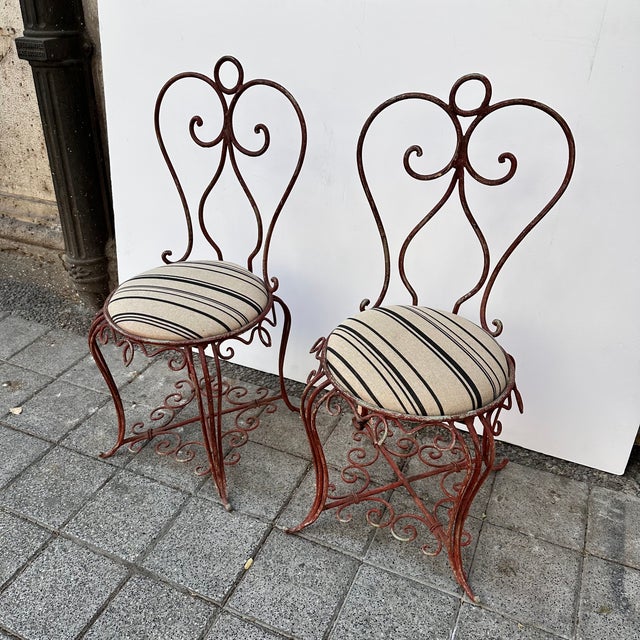 Vintage French Art Nouveau Chairs in Wrought Iron, 1930s, Set of 2 For Sale - Image 10 of 18