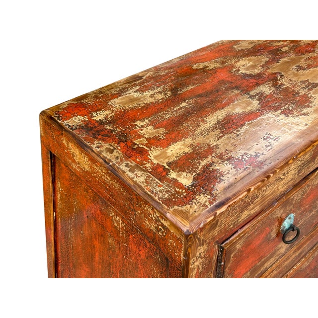 Chinese Distressed Orange Brown 9 Drawers Dresser Cabinet For Sale In San Francisco - Image 6 of 11
