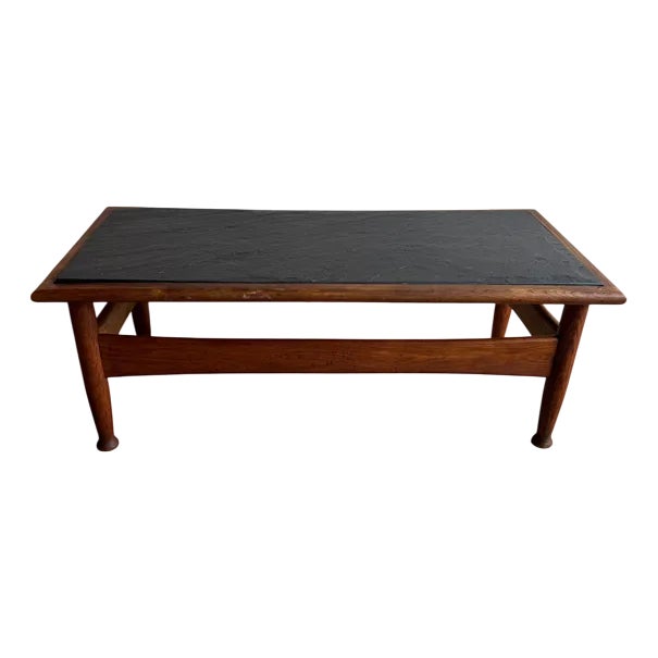 Vintage Oak Coffee Table with Slate Top For Sale