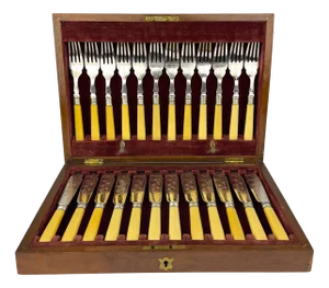 Antique Silver-Plated Fish Knifes and Forks for 12 from Sheffield, England, 1910s, Set of 24