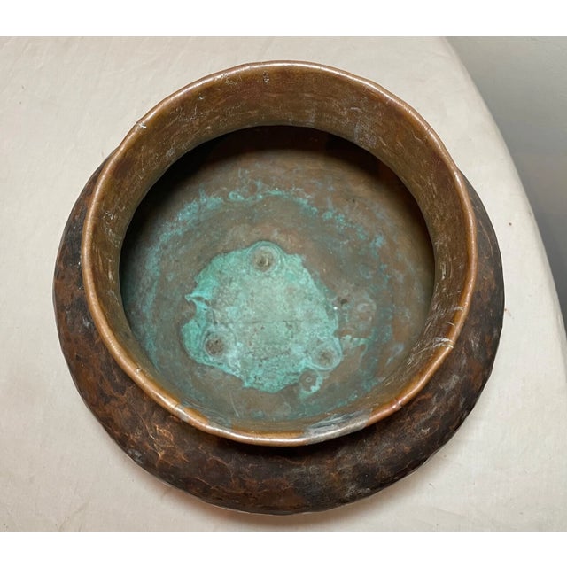 Antique Hand Hammered Tooled Arts and Crafts Patinated Copper Vase Sculpture Pot For Sale - Image 10 of 12