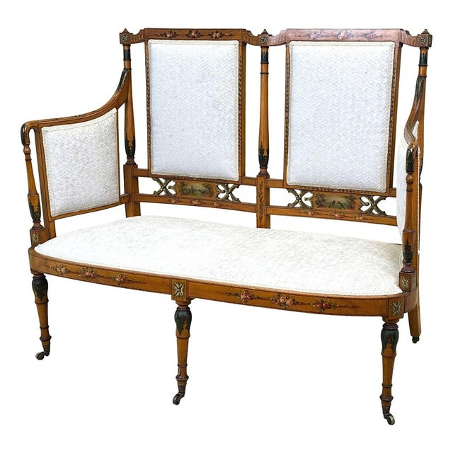 Late 19th Century Satinwood Edwardian Salon Suite, 1900s, Set of 3 For Sale - Image 9 of 18