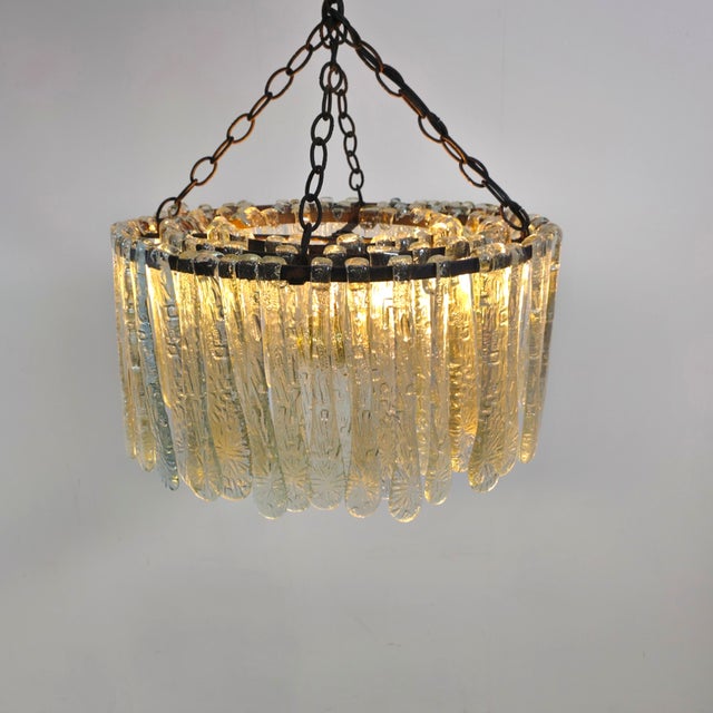 Mid-Century Brutalist Multicolor Glass Chandelier, 1970s, in Very Good conditions. Designed 1970 to 1979 Up to 250V...