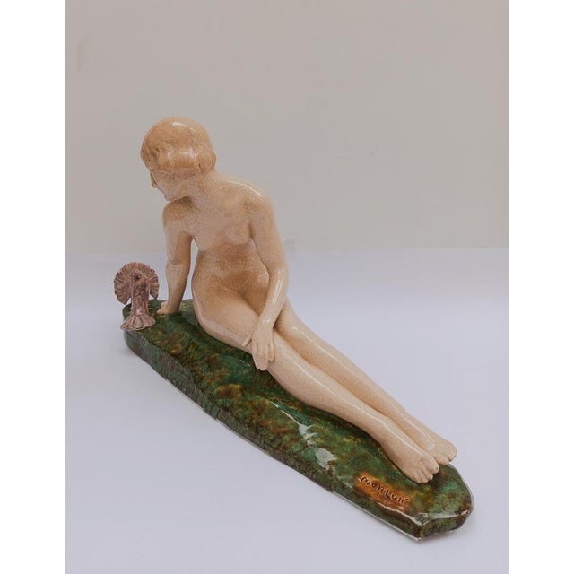 Alexandre Morlon, Sculpture of Nude Woman with Turtle Doves, 1920s-1940s, Ceramic For Sale - Image 3 of 18
