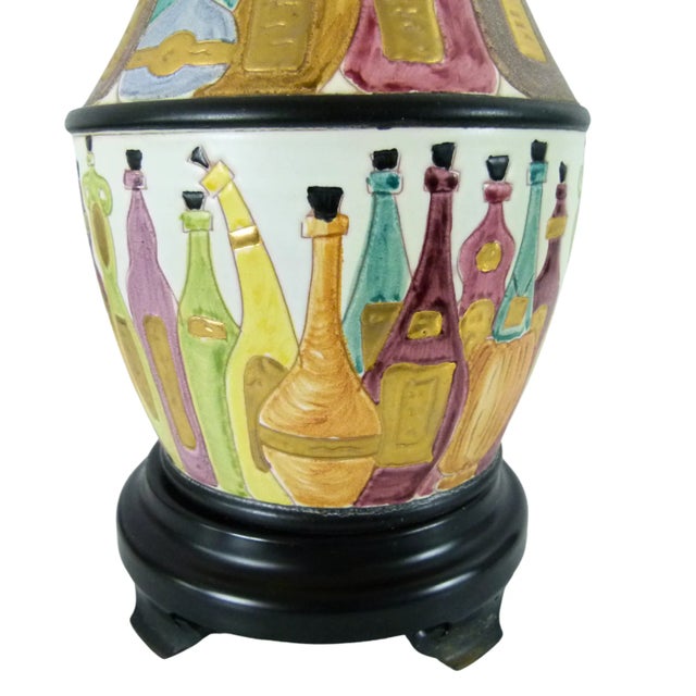 Italian Table Lamp Mid-Century . Ceramic With a Colorful Wine Bottle Design For Sale In Atlanta - Image 6 of 12