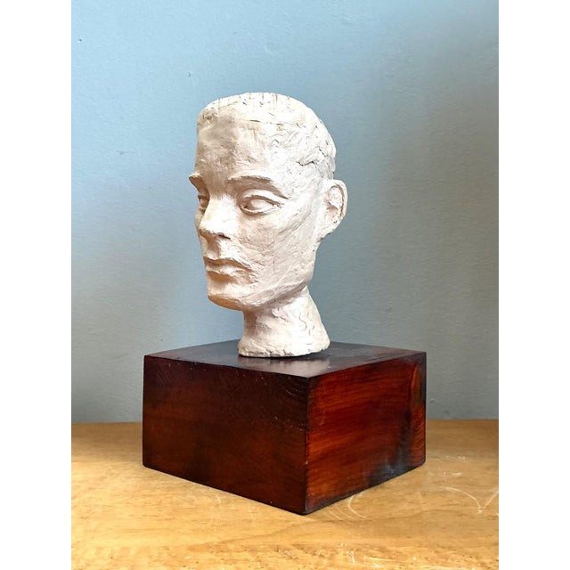 Wood Vintage Plaster Bust of Man For Sale - Image 7 of 18