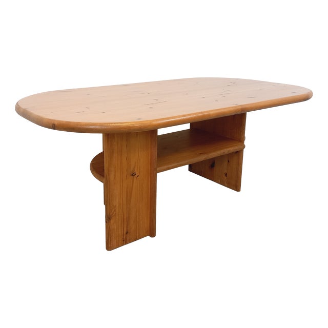 Vintage Rectangular Oval Modernist Coffee Table in Pine, 1970s For Sale