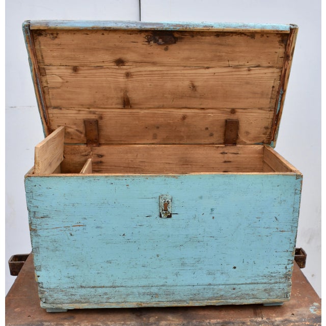 Blue Painted Pine Trunk or Blanket Chest, Hungary, C. 1870 For Sale - Image 8 of 12