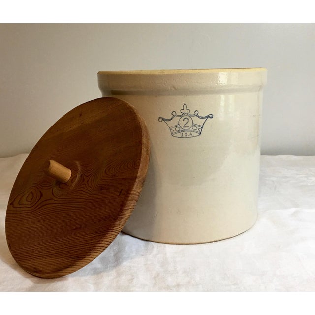 Antique Stoneware 2 Gallon Crown Crock Jar With Lid Chairish