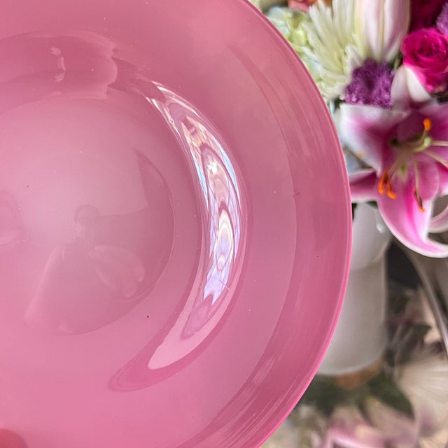 Steuben Glass Two antique PINK! opaline glass salad plates // Steuben Frederick Carder Rosaline Pink Art Glass plates // Rose quartz // a layered table For Sale - Image 4 of 5