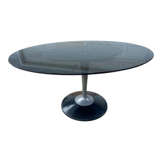 Vintage Mid Century Modern Smoked Glass Chromcraft Oval Tulip Table For Sale