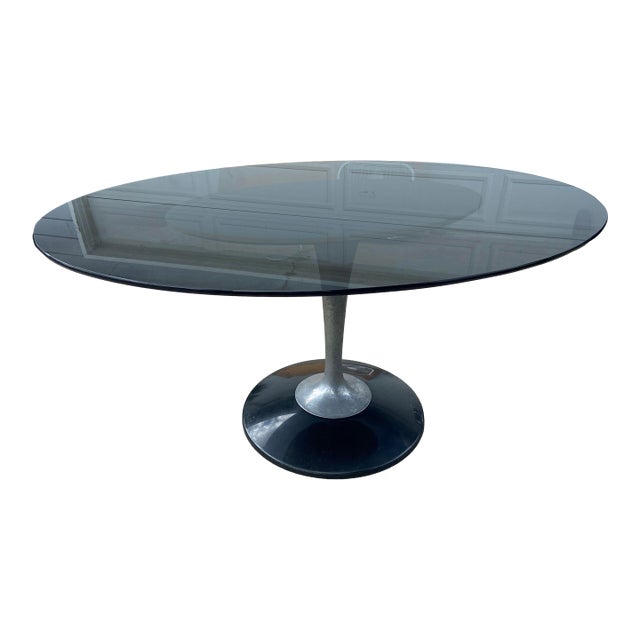 Vintage Mid Century Modern Smoked Glass Chromcraft Oval Tulip Table For Sale