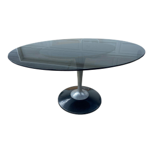Vintage Mid Century Modern Smoked Glass Chromcraft Oval Tulip Table
