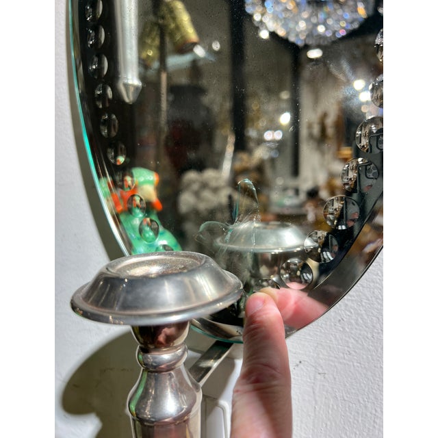 Vintage Oval Mirror Back and Silverplate Sconces - A Pair For Sale - Image 12 of 12
