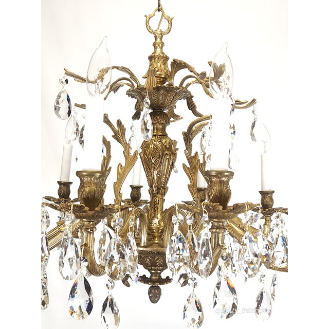 Antique 10 Arm Big Brilliant Bold Beautiful Brass Cut Lead Crystal Chandelier For Sale - Image 12 of 12