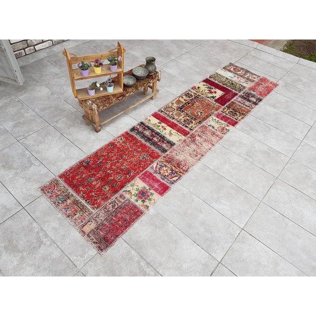 Red Mid 20th Century Decorative Handknotted Wool Runner For Sale - Image 8 of 10
