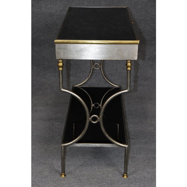 John Vesey Attributed Steel & Brass Two Teir Console W/ Black Glass For Sale In Philadelphia - Image 6 of 13