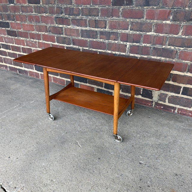Mid 20th Century Hans J. Wegner for Andreas Tuck at-15 Danish Modern Teak Drop-Leaf Tea Trolley For Sale - Image 5 of 12