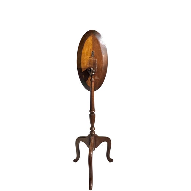 Wood Vintage English Georgian Style Banded Mahogany Tilt Top Candlestick Table For Sale - Image 7 of 15