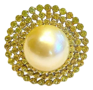 Bochic “Orient” Vintage South Sea Pearl & Sapphire Ring Set 18K Gold & Silver