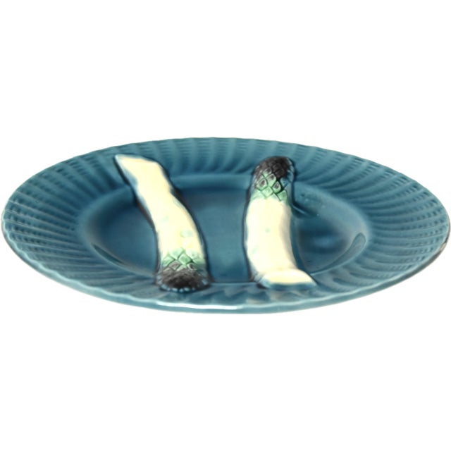Vintage French Barbotine Majolica Asparagus Plates, Set of 6 For Sale - Image 4 of 6