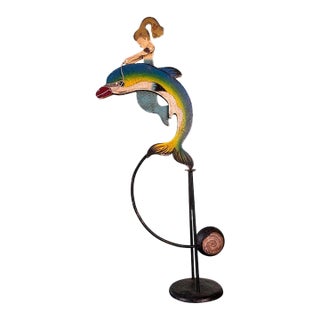 Vintage Folk Art Dolphin Rider Balancing Kinetic Sculpture For Sale