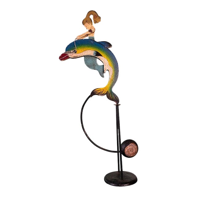 Vintage Folk Art Dolphin Rider Balancing Kinetic Sculpture For Sale