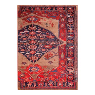 1900s Tan Camel Medallion Antique W. Persian Bijar Sampler Rug 4'6" X 6'9" Handknotted Wool Carpet For Sale