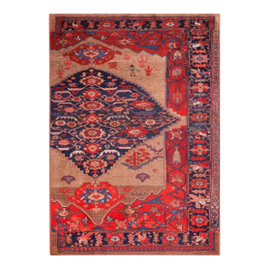 1900s Tan Camel Medallion Antique W. Persian Bijar Sampler Rug 4'6" X 6'9" Handknotted Wool Carpet