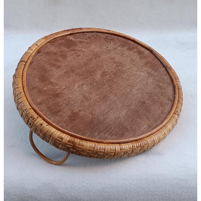 Wood Woven Wicker Tray with Handles, 1970s For Sale - Image 7 of 8