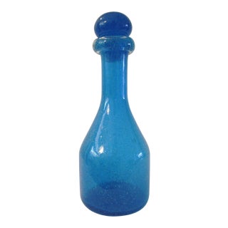 1970s Mexican Sea Blue Blown Glass Decanter For Sale