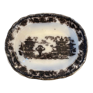 British Ironstone 19th Century Soap or Butter Dish Black and White Podmore, Walker & Co.