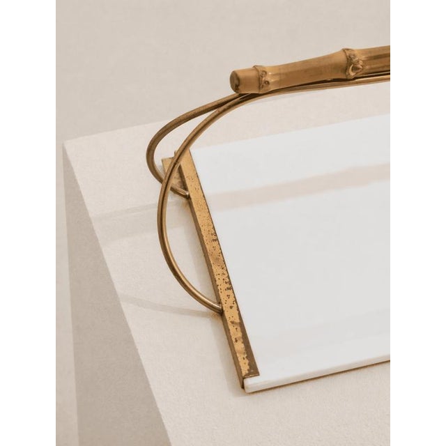 Mid-Century Modern Tray in Brass with Ceramic and Bamboo from Gucci, 1960s For Sale - Image 4 of 8