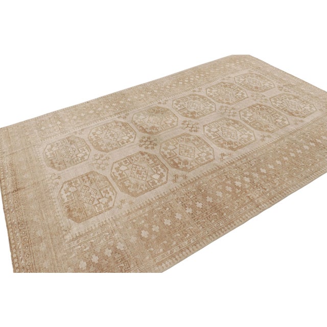 1950s Vintage Ersari Rug With Beige-Brown Geometric Medallions, From Rug & Kilim For Sale - Image 5 of 8