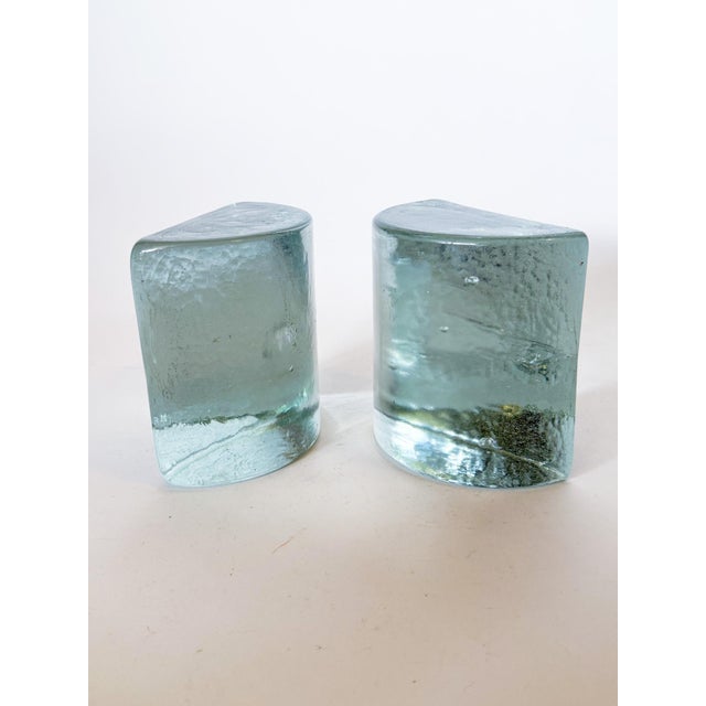 1960s Blenko Half Moon Solid Glass Clear Bookends Designed by Wayne Husted For Sale - Image 9 of 12