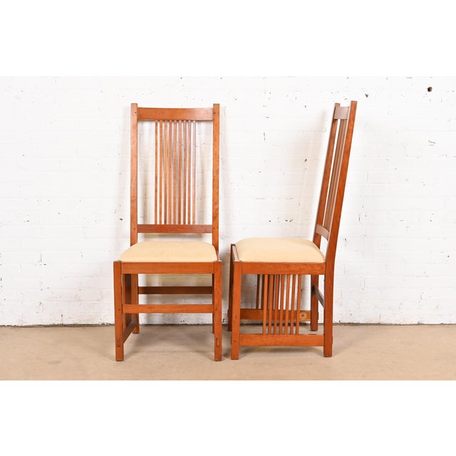 Stickley Mission Arts & Crafts Cherry Wood High Back Spindle Dining Chairs, Set of Six For Sale - Image 10 of 12