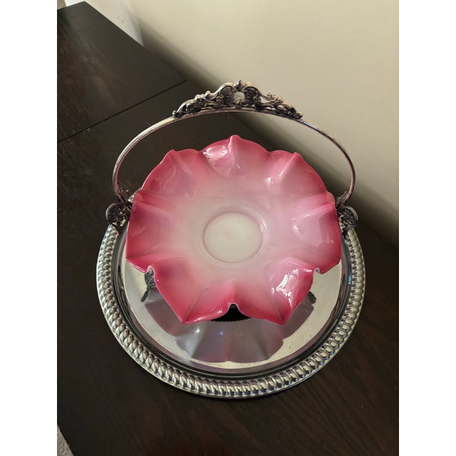Metal Antique Victorian Bridal Basket W/Hand Blown Glass Bowl. For Sale - Image 7 of 11