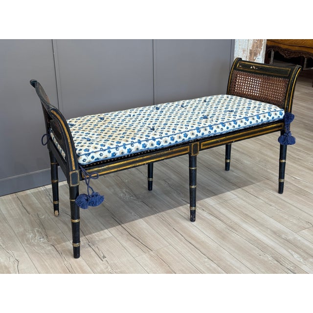 Traditional Early 19th Century Regency Black and Gold Painted Window Bench For Sale - Image 3 of 10