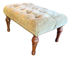 Stickley Leopold Tufted Top Ottoman; Turned Wooden Legs; Maker’s Mark on Underside