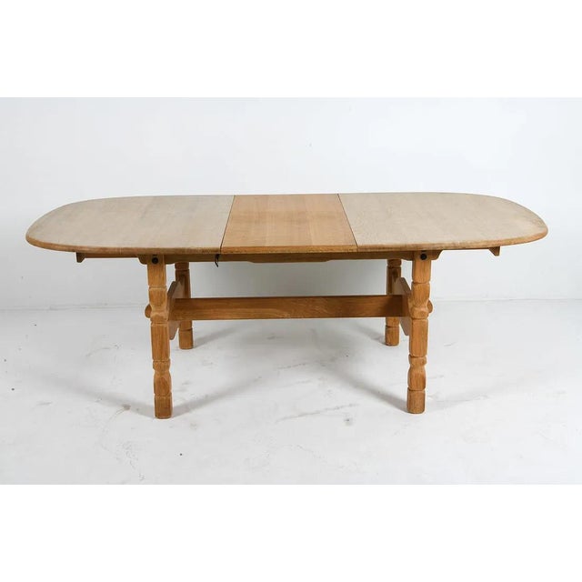 1960s Danish Modern Solid Oak Dining Table W Leaf For Sale - Image 9 of 9