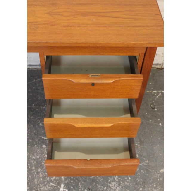 Vintage Mid-Century Modern Six Drawer Teak Writers Desk For Sale - Image 11 of 18