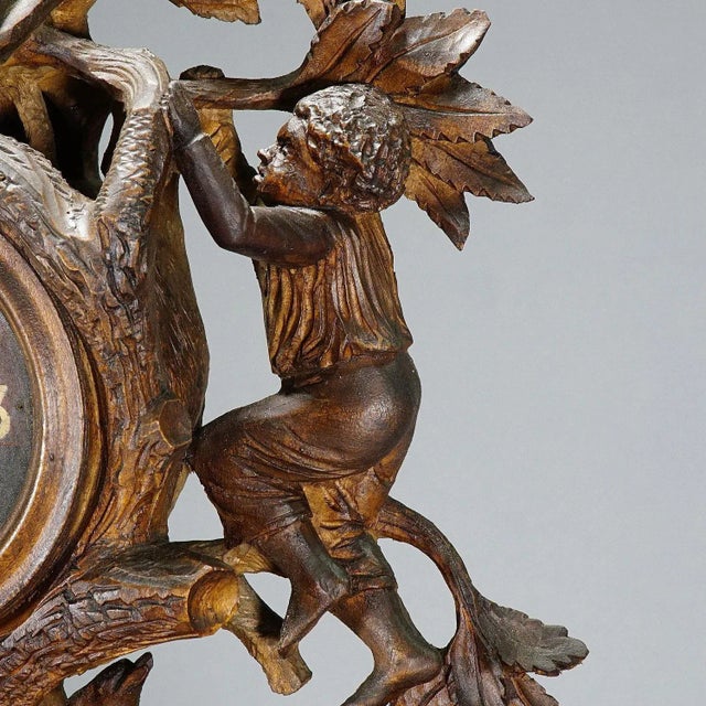 Wood Antique Mantel Clock with Herdsman Family, Goats and Cows For Sale - Image 7 of 13